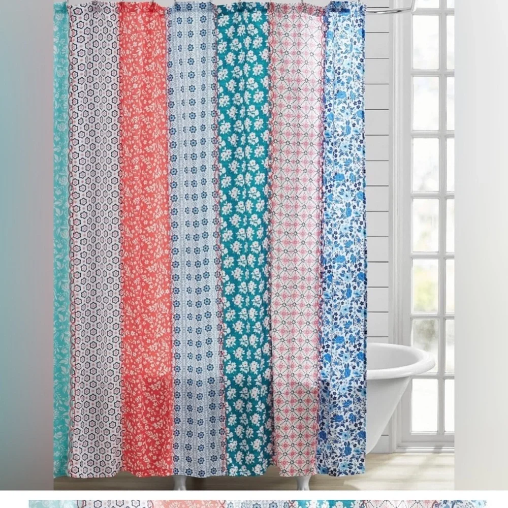 Farmhouse shower curtain Pioneer Woman Ditsy Patchwork Cotton-Rich , 72